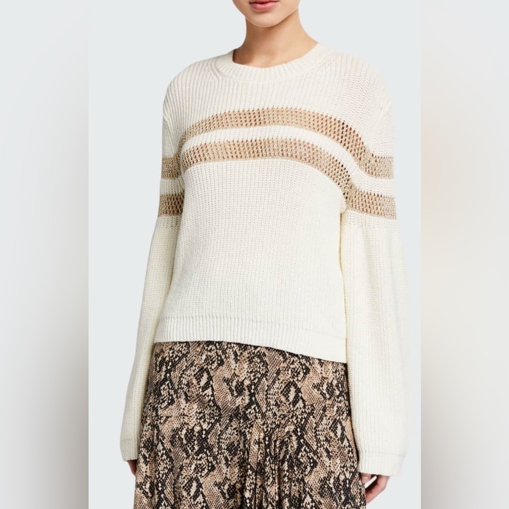 VERONICA BEARD Georgiana Crewneck Open-Stitch Inset Sweater Size Medium